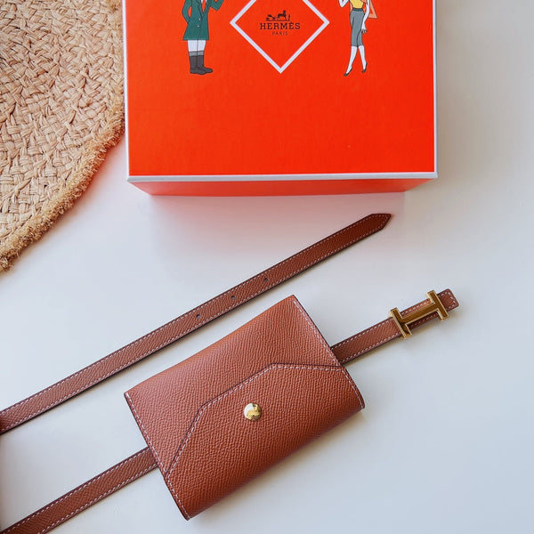 focus belt 13mm with kelly pocket brown epsom gold buckle