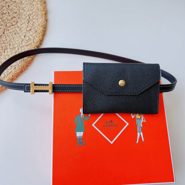 focus belt 13mm with kelly pocket black epsom gold buckle