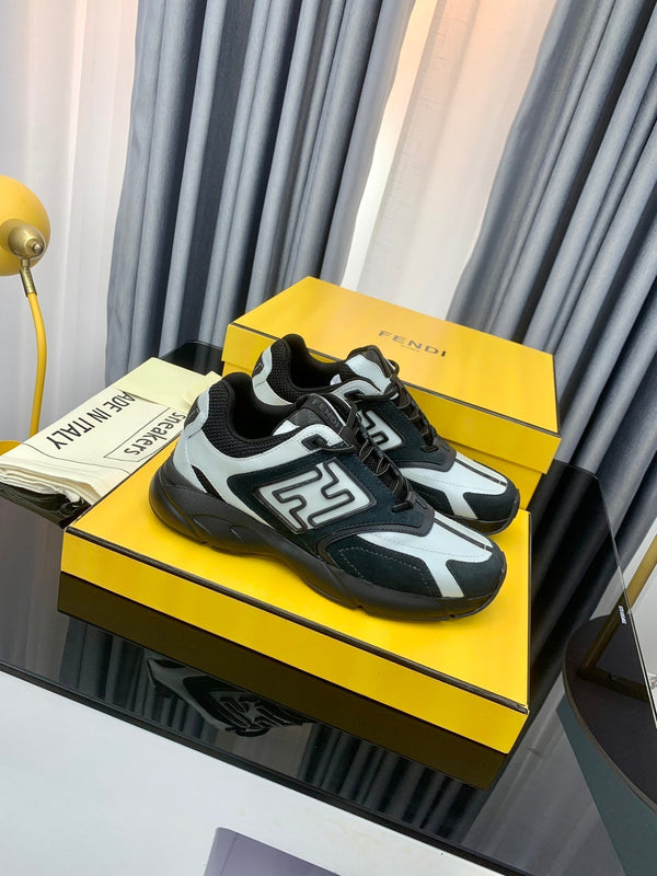 FENDI FASTER TRAINER IN BLACK SUEDE MIX WHITE CALFSKIN
