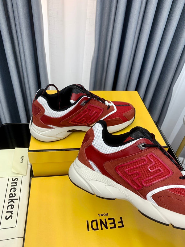 FENDI FASTER TRAINER IN BURGUNDY RED SUEDE AND CALFSKIN