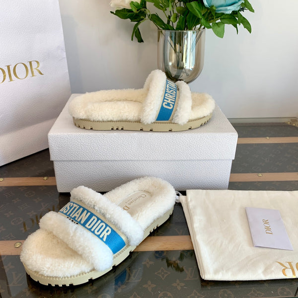 CD Dway Slide Blue White Wool Fleece Lining And Canvas Fabric