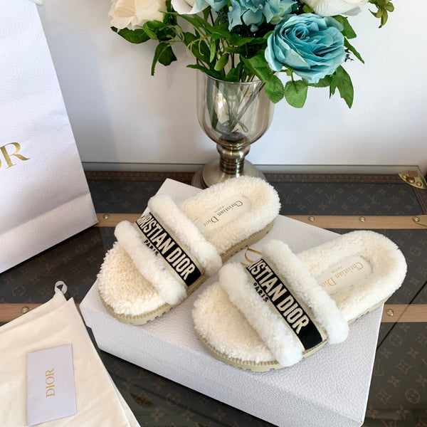 CD Dway Slide Nero Bianco Fodera in pile di lana e tessuto in tela