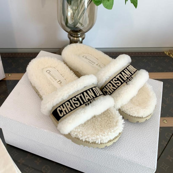 CD Dway Slide Black White Wool Fleece Lining And Canvas Fabric