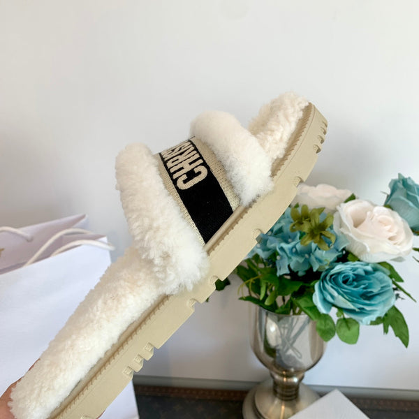 CD Dway Slide Nero Bianco Fodera in pile di lana e tessuto in tela