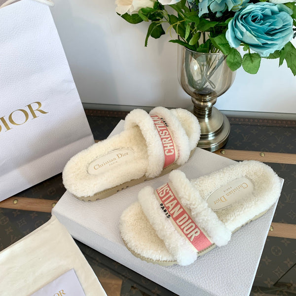 CD Dway Slide Rosa Bianco Fodera in pile di lana e tessuto in tela