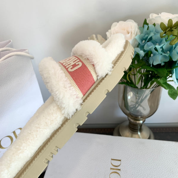 CD Dway Slide Rosa Bianco Fodera in pile di lana e tessuto in tela