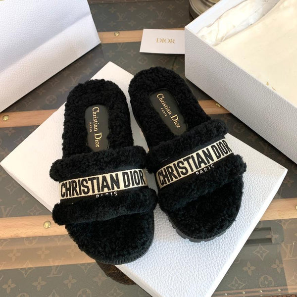 CD Dway Slide Black Wool Fleece Lining And Canvas Fabric