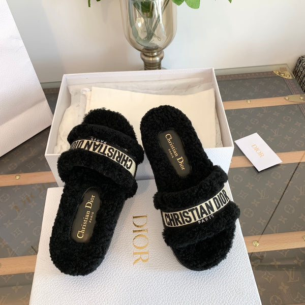 CD Dway Slide Black Wool Fleece Lining And Canvas Fabric