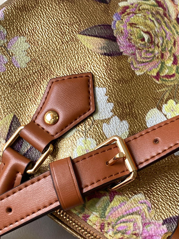LV Speedy Bandoulière 25 Gold Floral Pattern Leather GHW