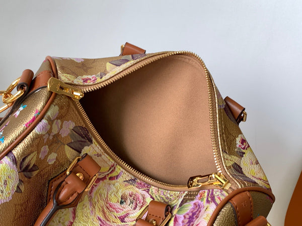 LV Speedy Bandoulière 25 Gold Floral Pattern Leather GHW