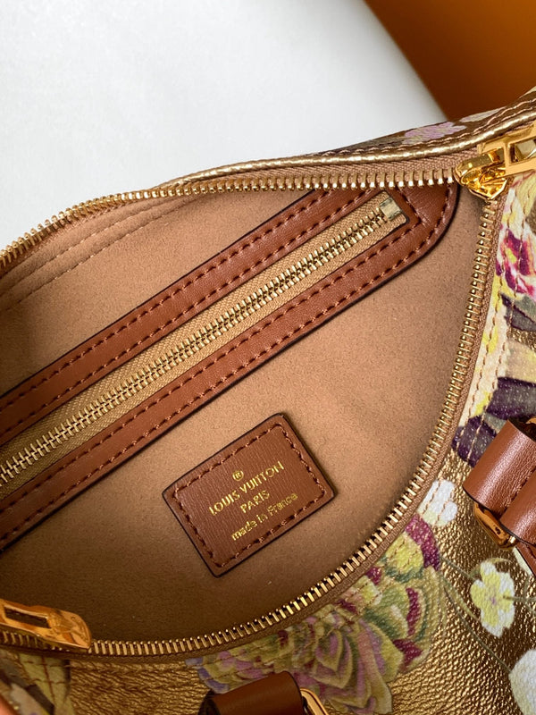 LV Speedy Bandoulière 25 Gold Floral Pattern Leather GHW
