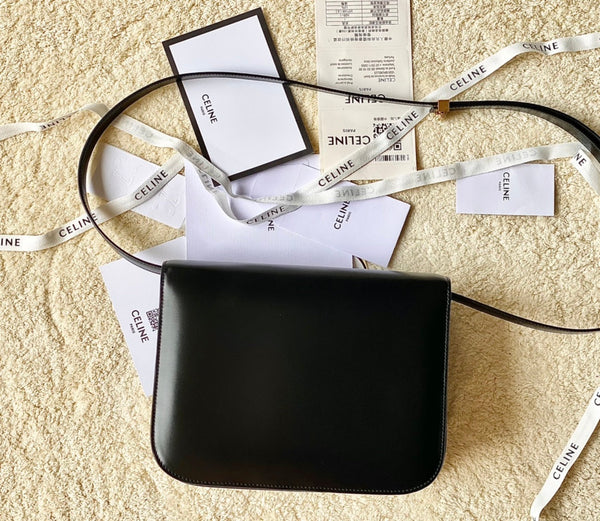 CELINE MEDIUM CLASSIQUE BAG 24CM BLACK CALFSKIN