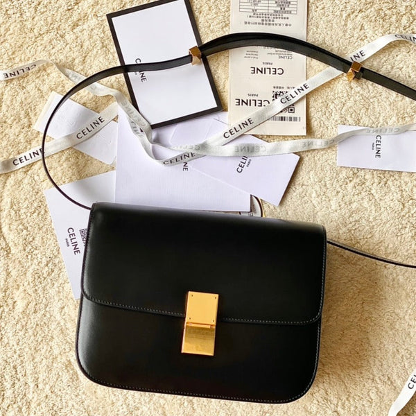 CELINE MEDIUM CLASSIQUE BAG 24CM BLACK CALFSKIN