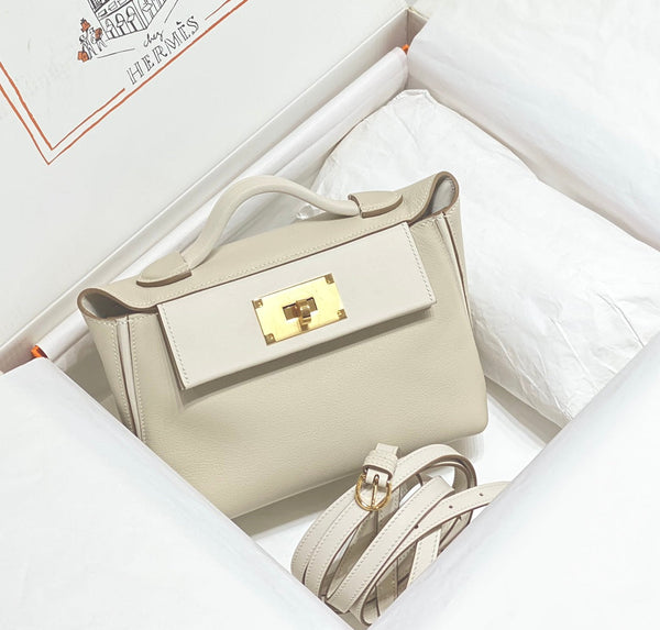 HM Mini 24 Sur 24 Bag 21cm White Swift Cowhide Gold Hardware 250270