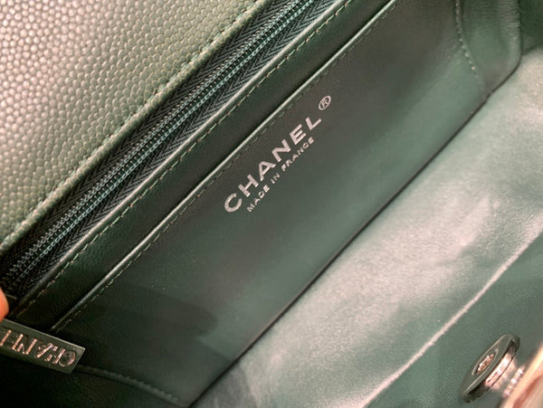 flap bag mini 20cm dark blue green caviar silver hardware