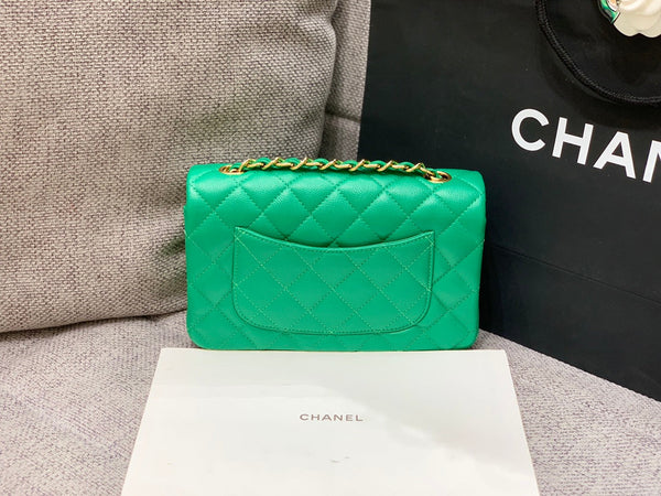 borsa con patta mini 20 cm verde scuro caviale hardware oro