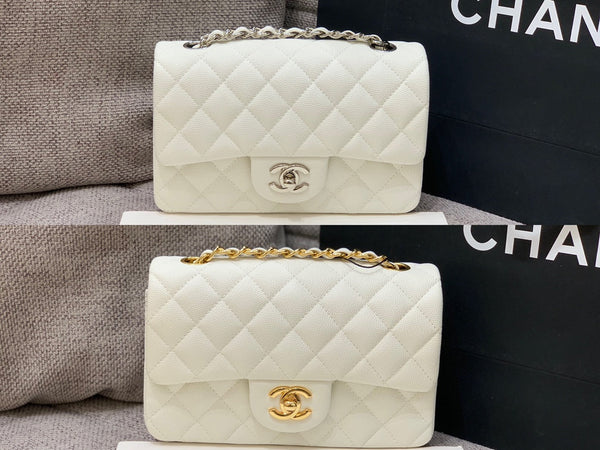 flap bag mini 20cm white caviar gold hardware