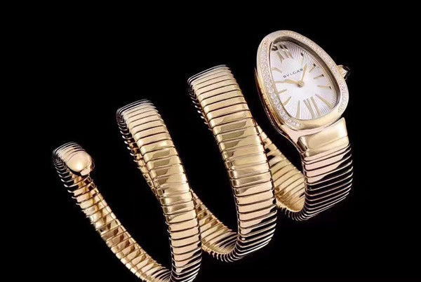 serpenti tubogas 35mm gold diamond bezel double spiral
