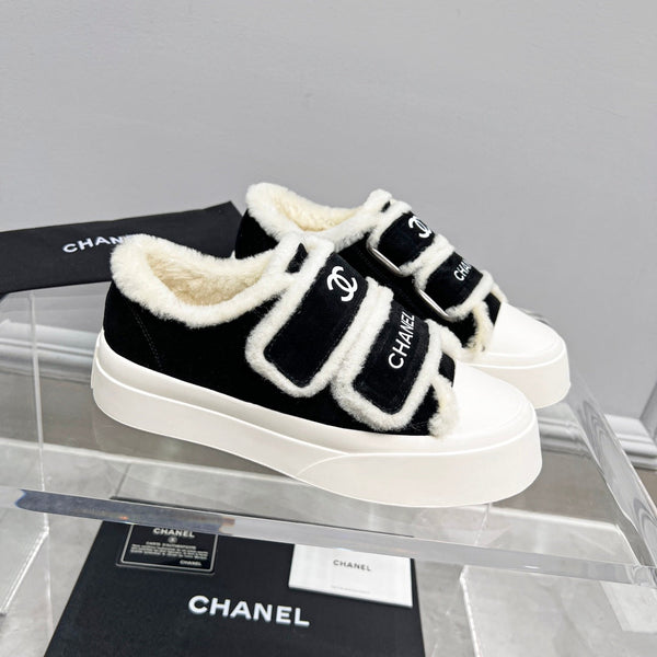 CC Sneaker Thick-Soled White Black Suede Wool Lining Fleece