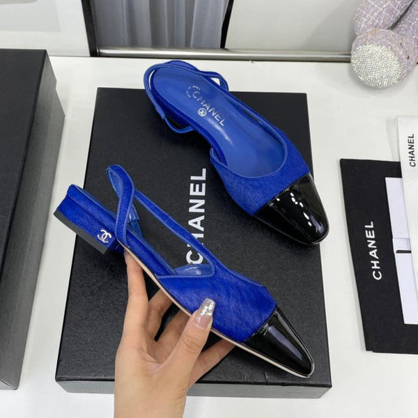 CC Slingback in pelle di agnello e crine di cavallo blu scuro