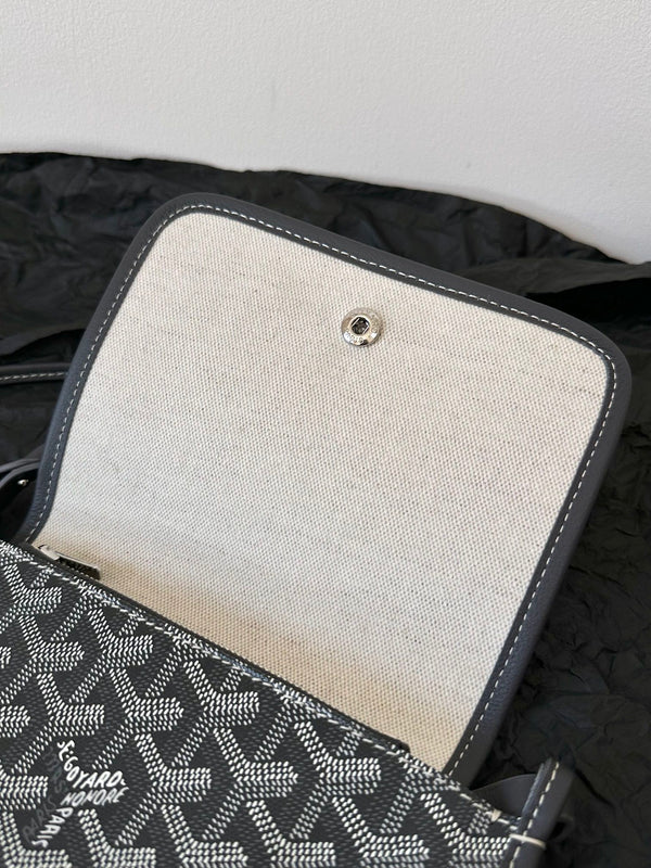 PLUMET POCKET WALLET 20 IN GREY BLACK GOYARDINE CANVAS AND LAMBSKIN TRIM