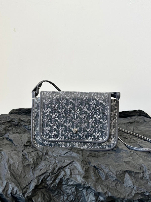 PLUMET POCKET WALLET 20 IN GREY BLACK GOYARDINE CANVAS AND LAMBSKIN TRIM