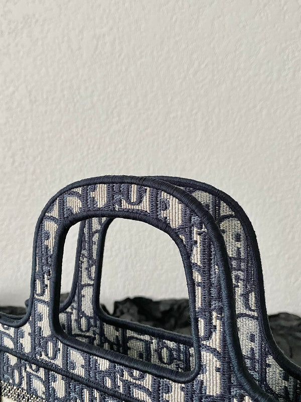 borsa porta cd mini 23 cm in tela ricamata blu beige