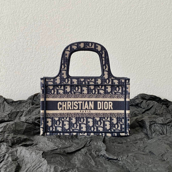 borsa porta cd mini 23 cm in tela ricamata blu beige