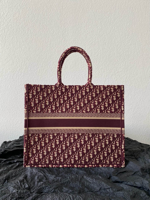 Large CD Book Tote 42cm Burgundy Retro Style D Letter Embroidery