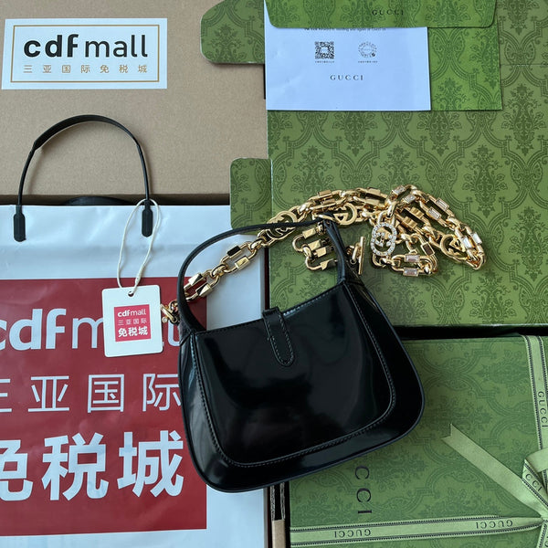 gg jackie mini 19cm black calfskin with chain