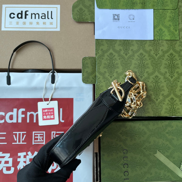 gg jackie mini 19cm black calfskin with chain