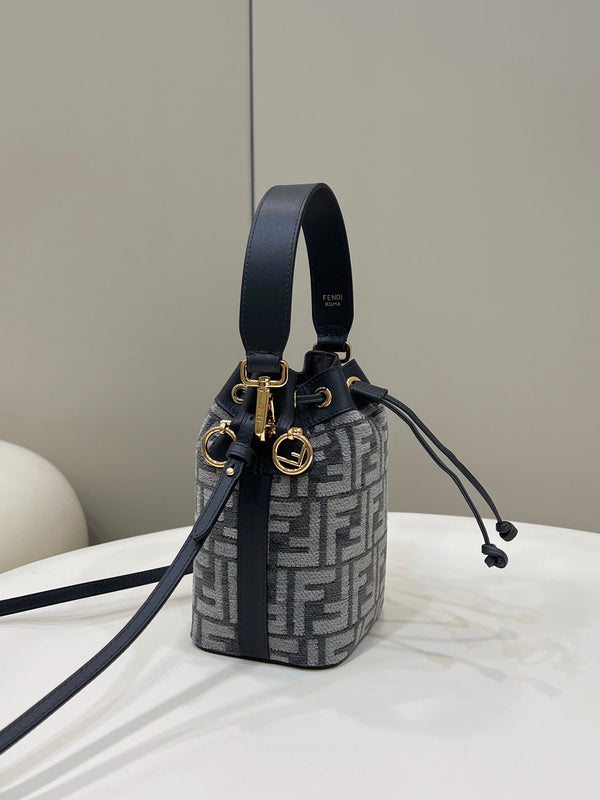 MON TRESOR MINI 18 BAG IN BLACK MIX GREY FF FABRIC WITH GOLD HARDWARE