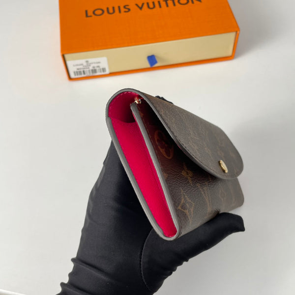 LV M60696 Emilie Wallet Brown Plum-red Monogram Canvas 221663