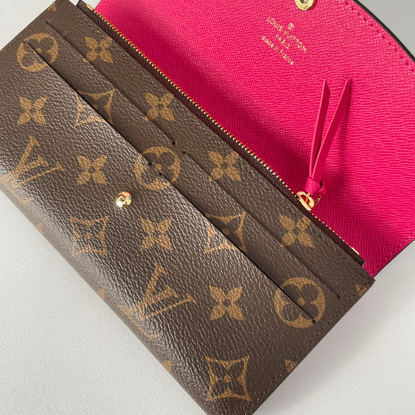 LV M60696 Emilie Wallet Brown Plum-red Monogram Canvas 221663