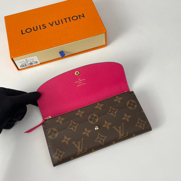 LV M60696 Emilie Wallet Brown Plum-red Monogram Canvas 221663