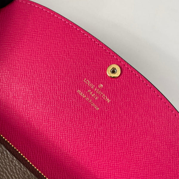 LV M60696 Emilie Wallet Brown Plum-red Monogram Canvas 221663