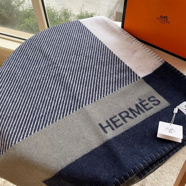 HM Riviera Blanket Blue White Wool Cashmere