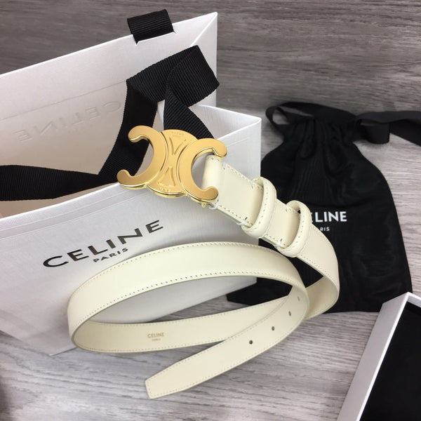 CL MEDIUM 25 MM TRIOMPHE BELT IN WHITE LEATHER GOLD HARDWARE