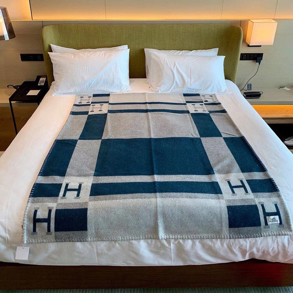 HM Avalon Throw Blanket Blue Grey Wool Cashmere