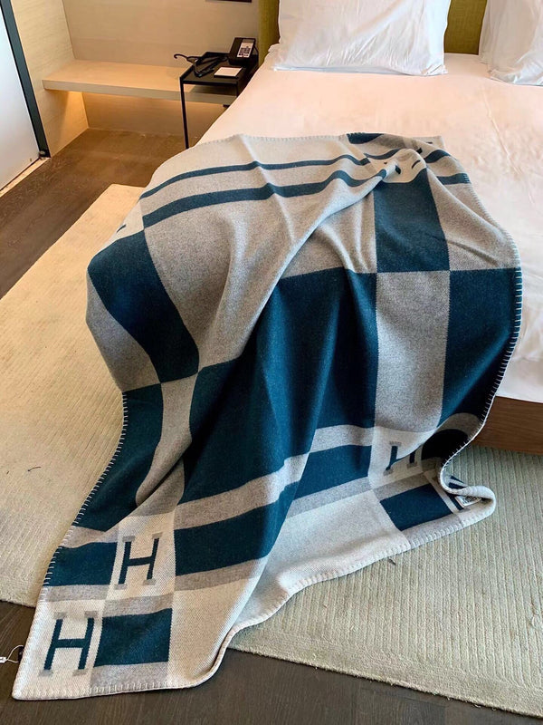 HM Avalon Throw Blanket Blue Grey Wool Cashmere