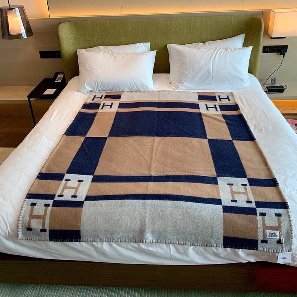 HM Avalon Throw Blanket Brown Blue Wool Cashmere