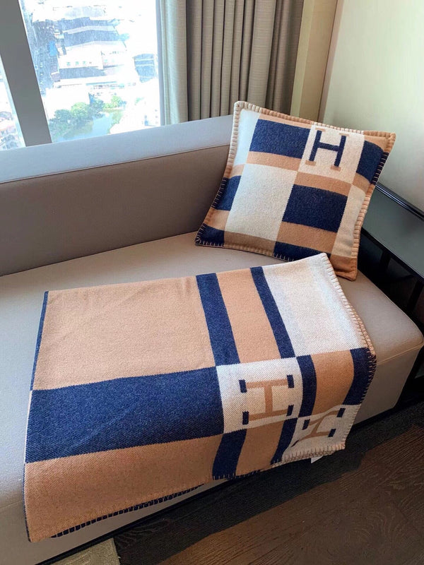 HM Avalon Throw Blanket Brown Blue Wool Cashmere