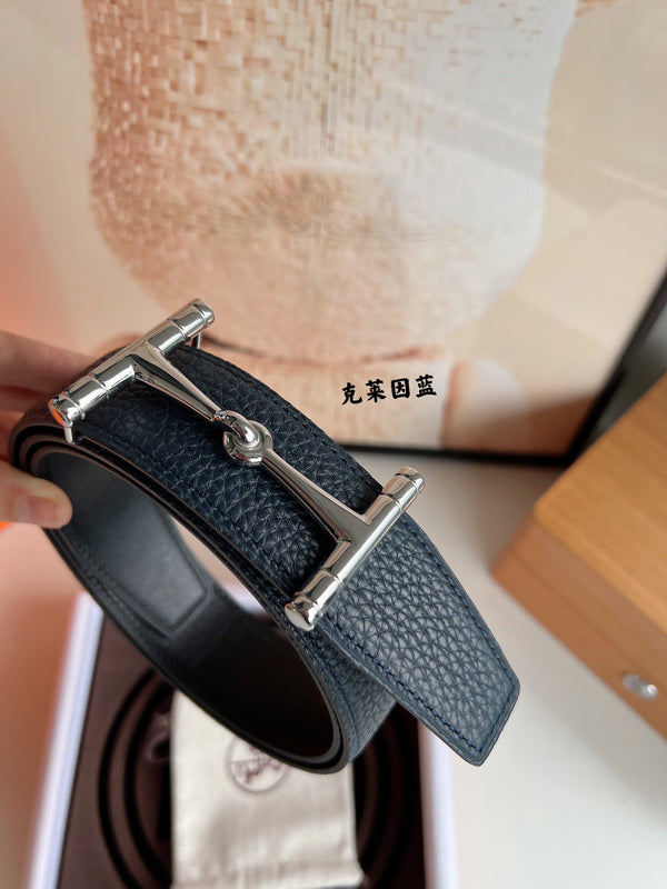 HM JUMBO BELT BUCKLE & REVERSIBLE CIDER ORANGE AND BLACK LEATHER STRAP 38 MM SILVER HARDWARE