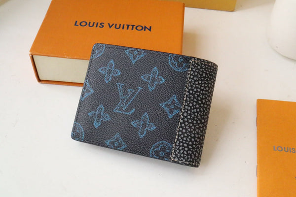 LV Logo Slender Wallet Black Blue Monogram Canvas 182771