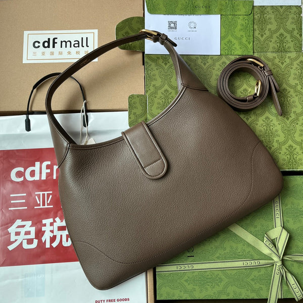 BORSA A TRACOLLA MEDIA 39 IN PELLE DI VITELLO COLOR CAFFÈ CON FERRAMENTA ORO