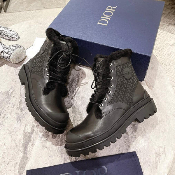 CD Explorer Ankle Boot 50mm Black Fleece Lining Oblique Jacquard Fabric And Cowhide