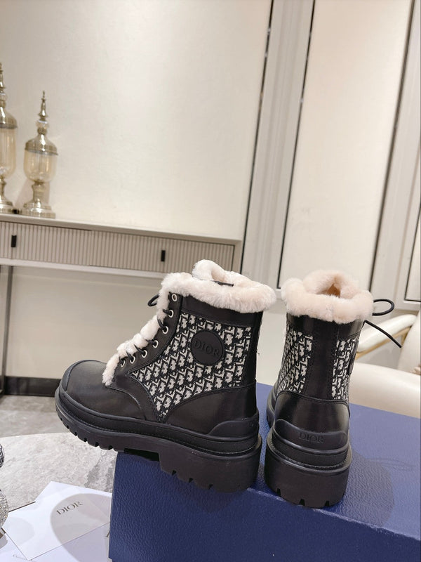 CD Explorer Ankle Boot 50mm Black White Fleece Lining Oblique Jacquard Fabric And Cowhide