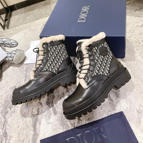 CD Explorer Ankle Boot 50mm Black White Fleece Lining Oblique Jacquard Fabric And Cowhide