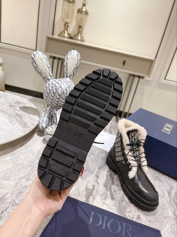 CD Explorer Ankle Boot 50mm Black White Fleece Lining Oblique Jacquard Fabric And Cowhide