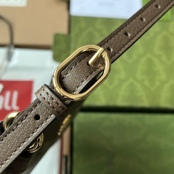 GG Ophidia Small Shoulder Bag 21cm Beige Dark Brown Canvas